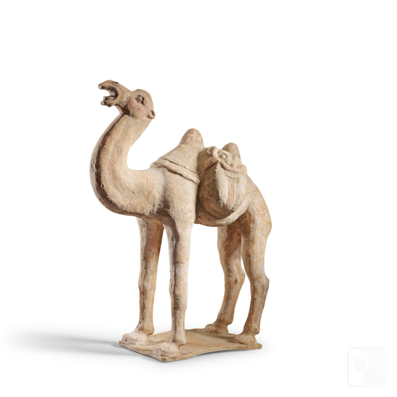 唐及更晚 陶加彩駱駝俑 | A LARGE PAINTED POTTERY MODEL OF A BACTRIAN CAMEL